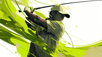 Abstract Golf Player Artwork Depicting Dynamic Movement in Vibrant Colors