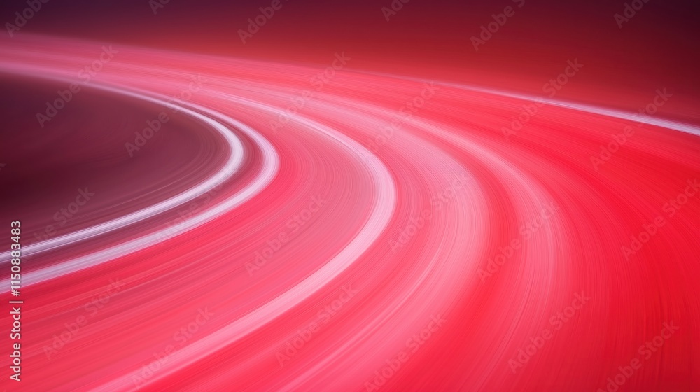 Poster vibrant red light trails on curved path creating dynamic motion blur in abstract night scene with fu