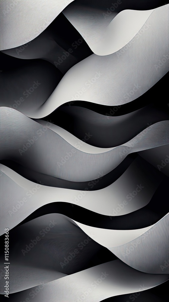 Poster abstract grayscale waves flowing design pattern
