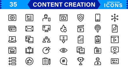 Content Creation Icon Set, Modern, Minimal, and Versatile Outline Icons for Digital Marketing and Creative Projects
