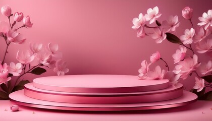 pink podium, flower background, valentine background