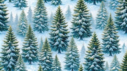 Fototapeta premium Seamless Christmas Snow Forest Pattern: Winter Wonderland Fir Tree Design