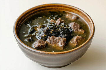 Traditional Korean Seaweed Soup in Ceramic Bowl