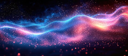 Obraz premium A vibrant wave of colorful particles creating a dynamic, abstract visual effect.
