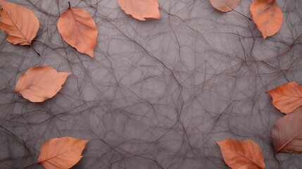 Autumn Leaves with Intricate Vein Network on Gray Background Showcasing Natural Patterns and Organic Texture Detailed Design for Seasonal Decoration, Nature Concept, and Background Art