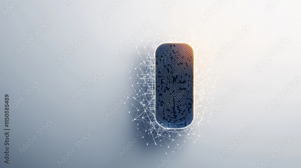 Poster abstract digital fingerprint concept with network connections representing security, technology, and