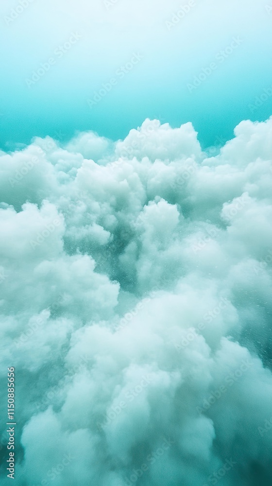 Poster vertical breathtaking underwater view of crashing wave with turquoise foam and bubbles creating a se