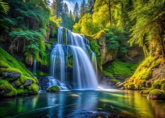 Obraz premium Stunning Lake Creek Falls: Oregon's scenic waterfall, a Pacific Northwest hiking gem near Eugene.