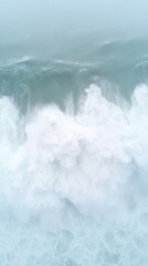 Aerial View of Majestic Stormy Ocean Waves Crashing in Dynamic Motion Captures Nature's Power and Beauty
