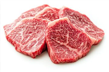 Marbled Raw Beef Cuts on White Background