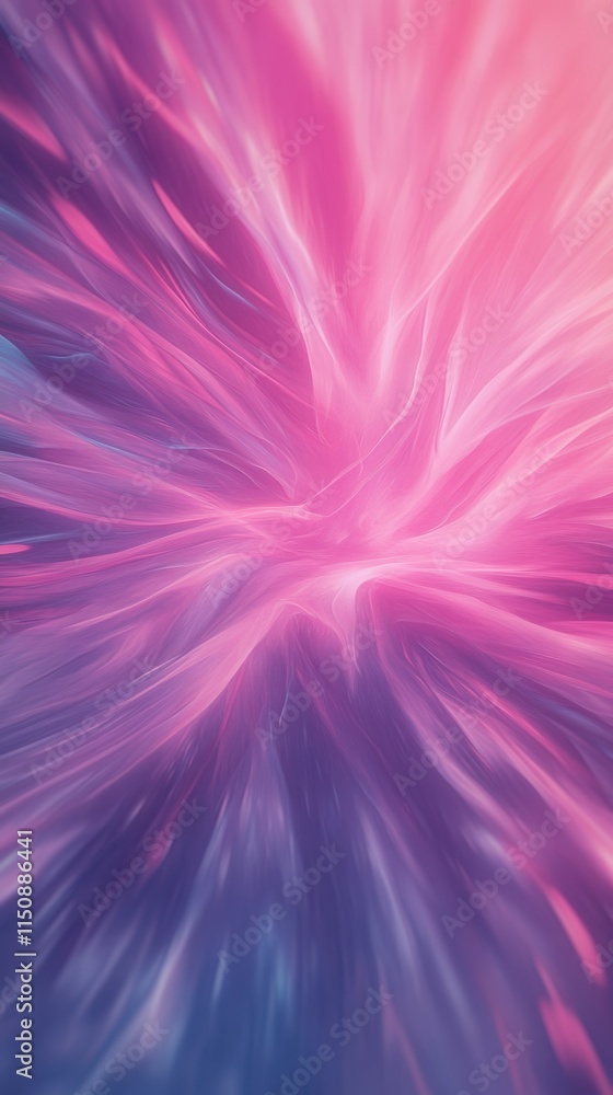 Poster warped psychedelic iridescent abstract background in pink and purple tones for futuristic design and