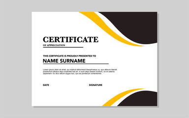 Naklejka premium certificate template for appreciation with black and gold color.