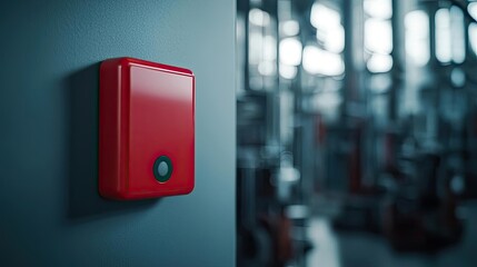 Fire alarm idea. A close-up of a red industrial alarm system mounted on a wall.