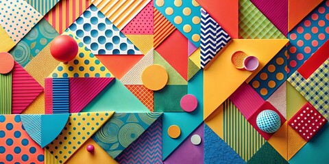 Obraz premium Vibrant Geometric Shapes and Patterns Collage with Bold Colors
