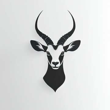 Black and white springbok antelope head illustration.