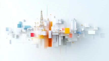 Obraz premium Abstract representation of an oil drilling rig surrounded by colorful geometric shapes and innovative design elements, ideal for energy and technology themes