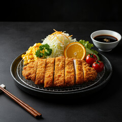 Crispy Japanese Tonkatsu with Rice and Side Vegetables