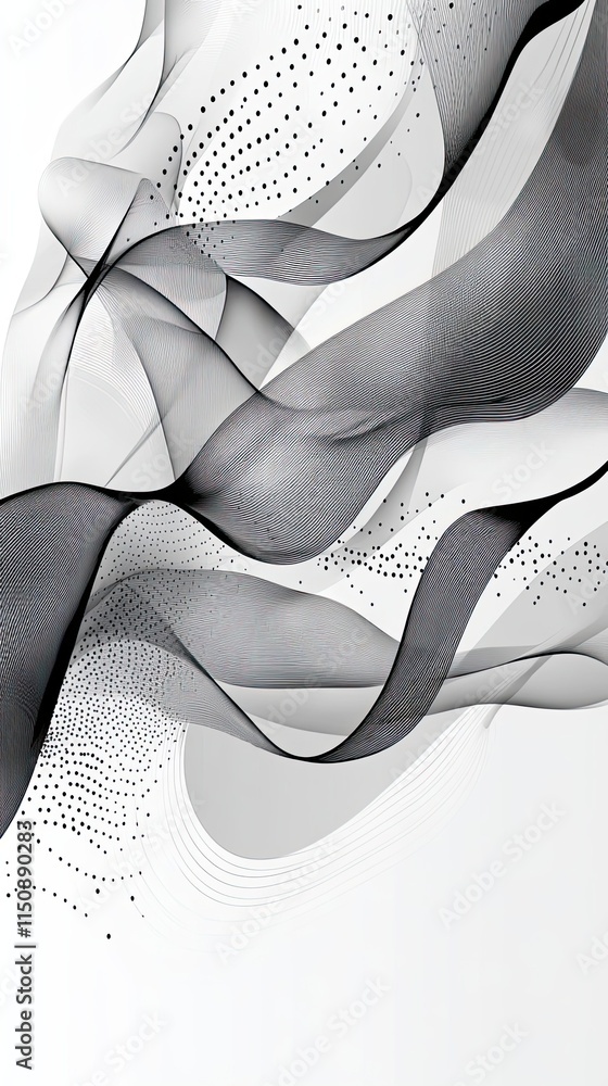 Poster abstract grayscale flowing waves with dots design