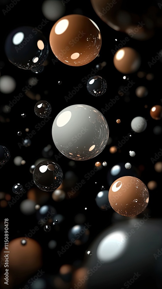 Poster glossy spheres floating in dark space