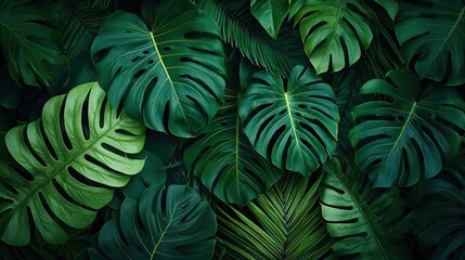 Fototapeta premium Greenery palms idea. Lush green leaves create a vibrant and calming backdrop for any design project.