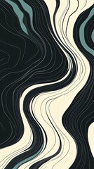 Fototapeta premium Abstract Swirling Lines in Black Beige and Teal