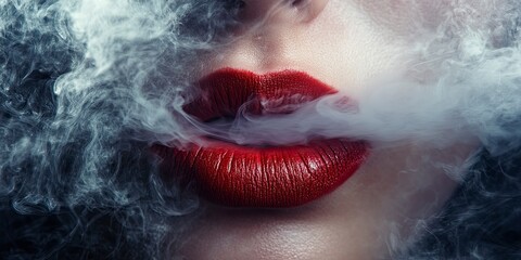 Woman's lips blowing smoke clouds 