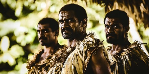 Fijian men proudly wearing traditional clothing, representing rich cultural heritage and island traditions