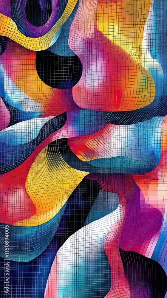 Poster abstract colorful gridded wave pattern design