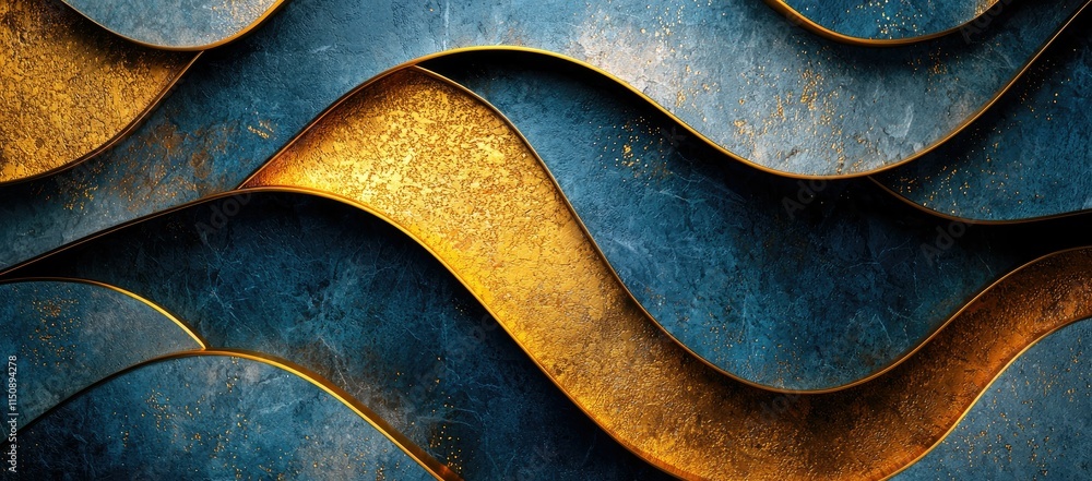 Aufkleber abstract waves of blue and gold textures create a dynamic visual pattern.