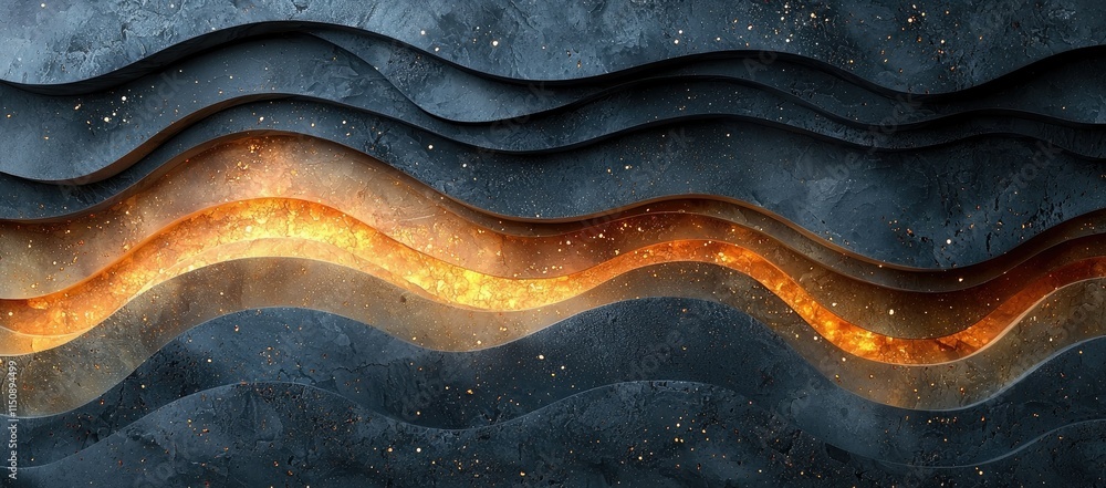Poster Abstract waves of texture with glowing elements create a dynamic visual effect.