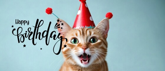 Happy Birthday Cat Wearing Party Hat: Festive Pet Portrait for Celebrations