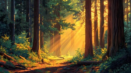 Fototapeta premium sunset in forest