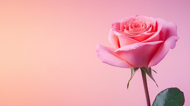 Minimal rose concept. Beautiful pink rose blooming against a soft gradient background.