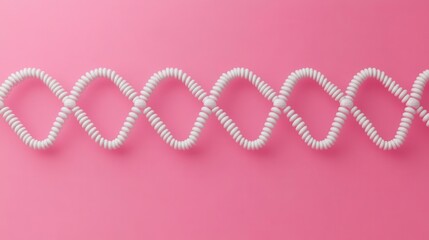A white spiral design creates a wave pattern against a vibrant pink background, conveying a playful and modern aesthetic.