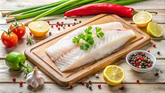 Fresh White Fish Filets with Vibrant Herbs and Spices Ready for Cooking