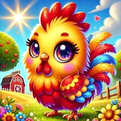 Naklejka premium Cute cartoon of a rooster 