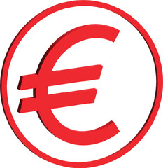 3D Red Euro Symbol Isolated on White Background.