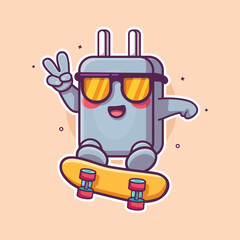 cool smartphone charger character mascot playing skateboard isolated cartoon