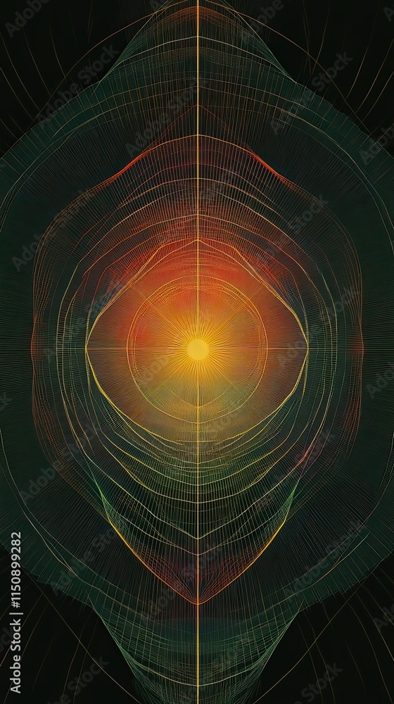 Poster abstract grid pattern with central radiating light