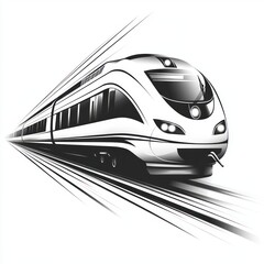 High-speed train in motion, monochrome vector illustration.