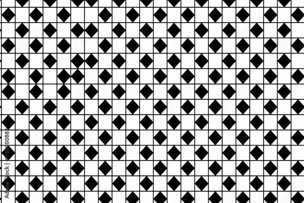 Poster a repetitive pattern featuring alternating black diamonds and squares arranged on a white background