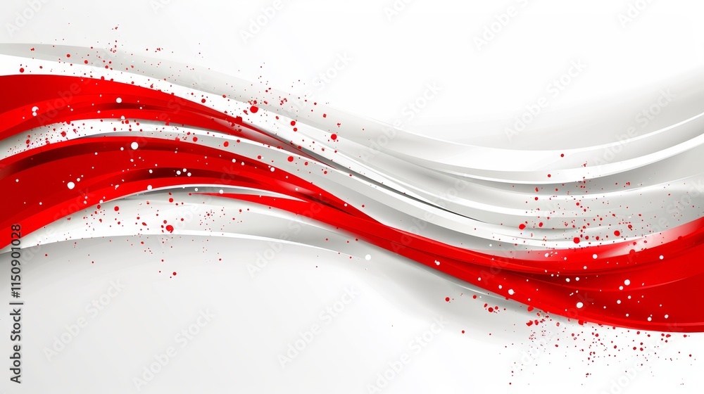 Poster swirling red and white waves intermingle on a smooth surface, creating an artistic and dynamic compo