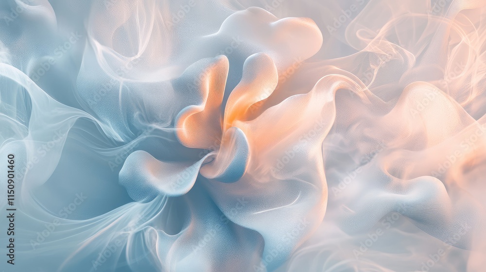 Poster a single, abstract flower pattern on 3d wallpaper, with soft steam curling up from the base, adding 