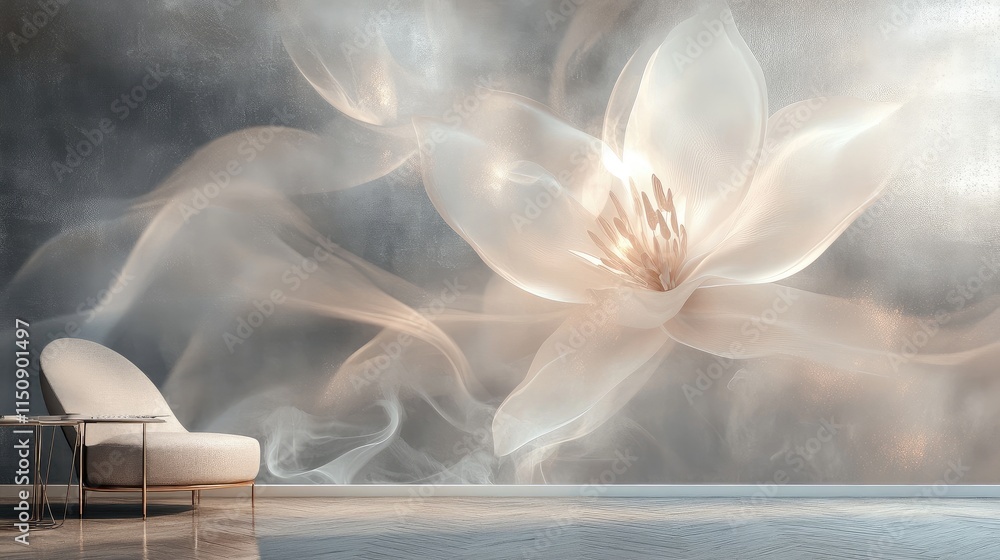Aufkleber a single, abstract flower pattern on 3d wallpaper, with soft steam curling up from the base, adding 