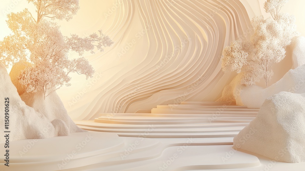 Aufkleber a sleek 3d wallpaper with fine line art patterns, placed on a light, pastel-colored background, crea
