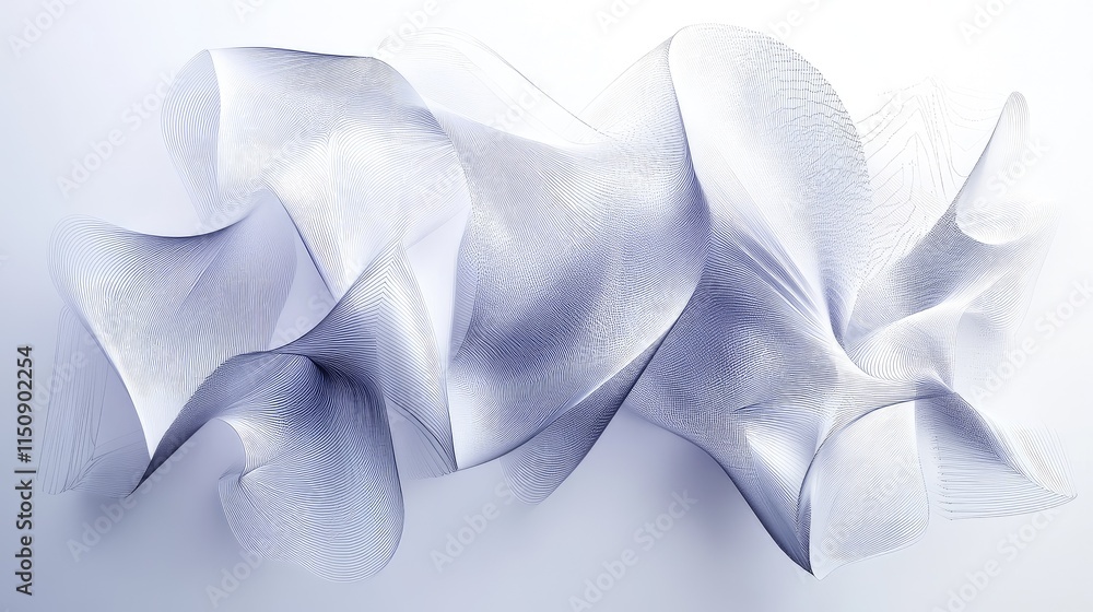 Poster abstract line art in 3d on a light background, offering a geometric and clean aesthetic that suits m
