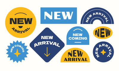 New arrival colorful labels, tags, stickers. Modern flat colorful style.