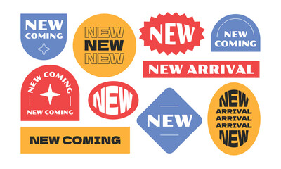 New arrival colorful labels, tags, stickers. Modern flat colorful style.