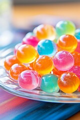 Close-up of Pastel Colorful Jelly Balls on a Plate
