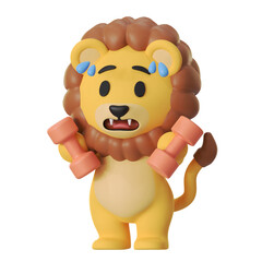 Mascot Cute Lion Exercise fitness dumbbell